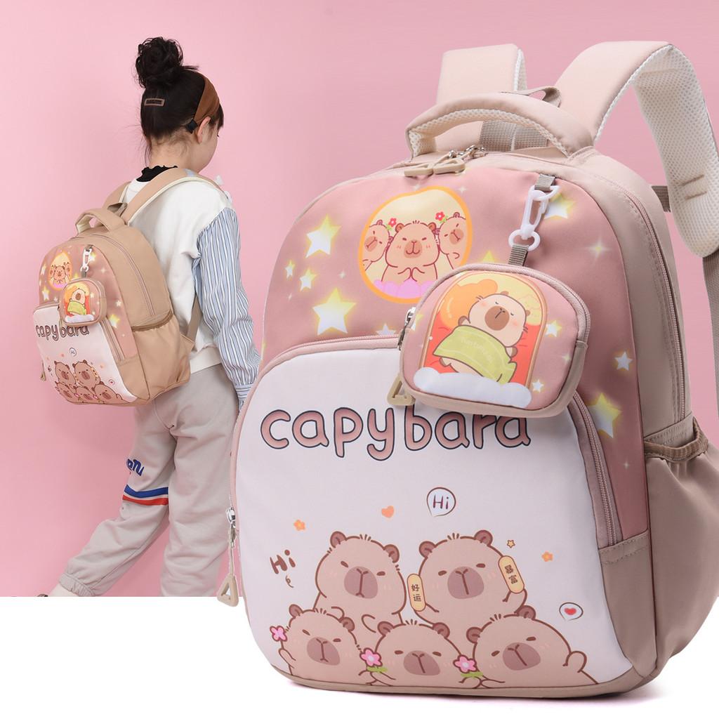 Zaino Scolastico per Bambini con Stampa di Capibara a Cartoni Animati Realizzato in Tessuto Oxford per Bambini e Bambine della Scuola dell'Infanzia