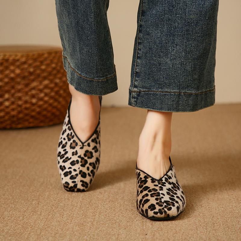 AJGS Women's Soft Suede Glove Shoes Square Toe Leopard Print High Heels Slip-On Comfortable Nude Mocha Spring Shoes for Women