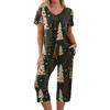 Women's Two-Piece Outfit Set with Christmas Print Short Sleeve Top and Pants