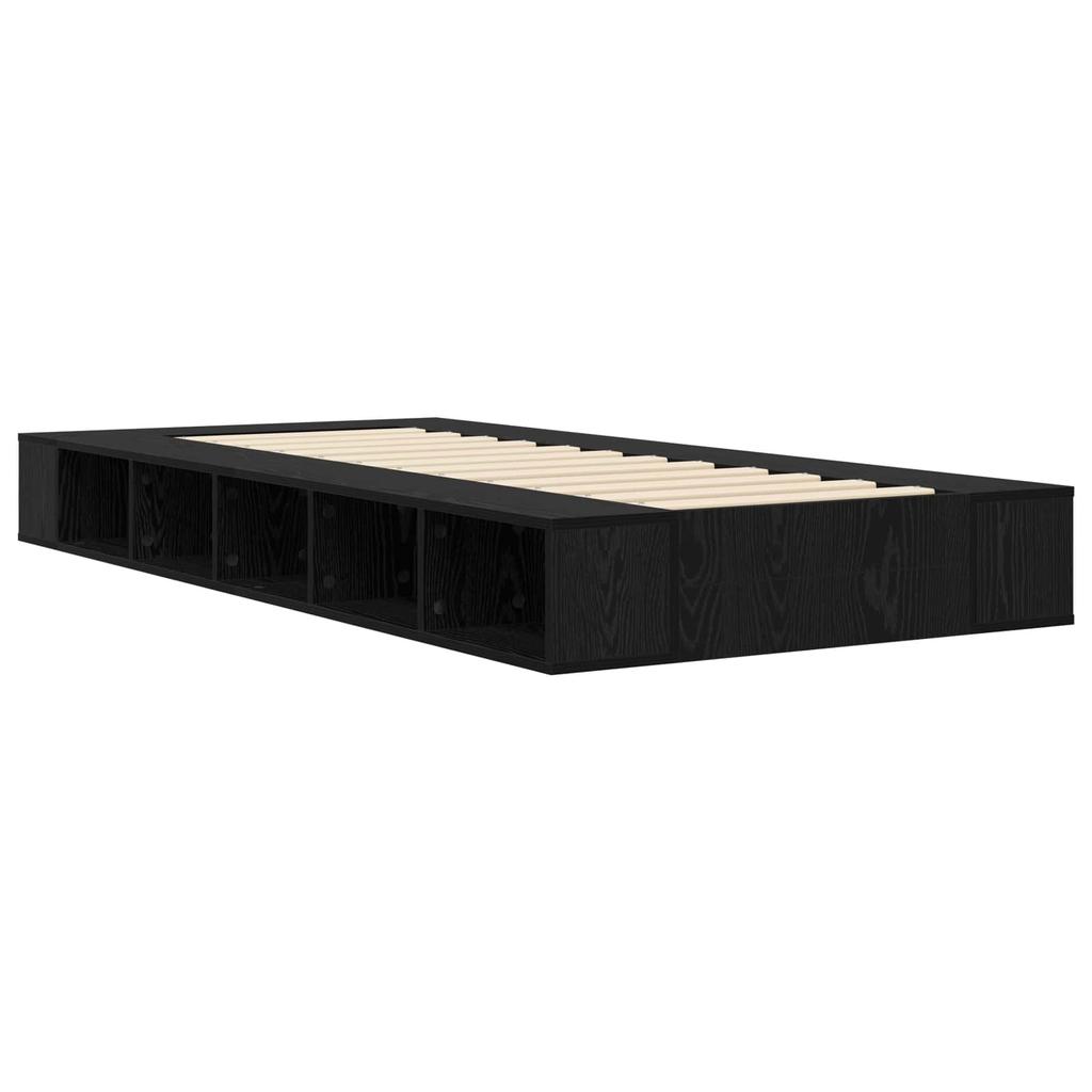 Bed Frame with Storage and Shelf Black Oak 80 X 200 Cm