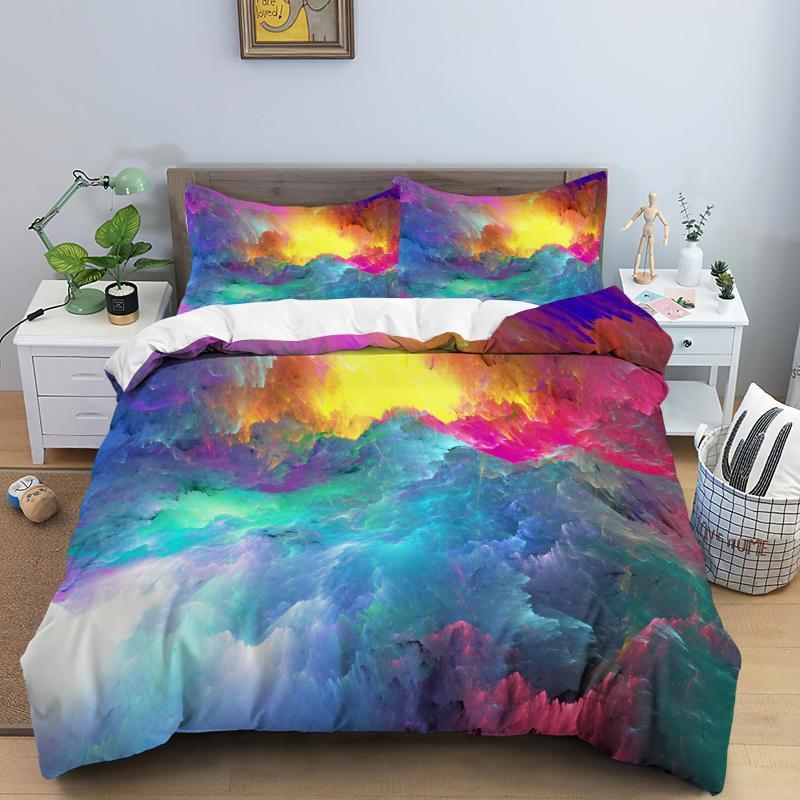 Colorful Cloud Duvet Cover Polyester Orange Yellow Purple Sky Quilt Soft Bedding Set For Teens Girls Abstract Theme