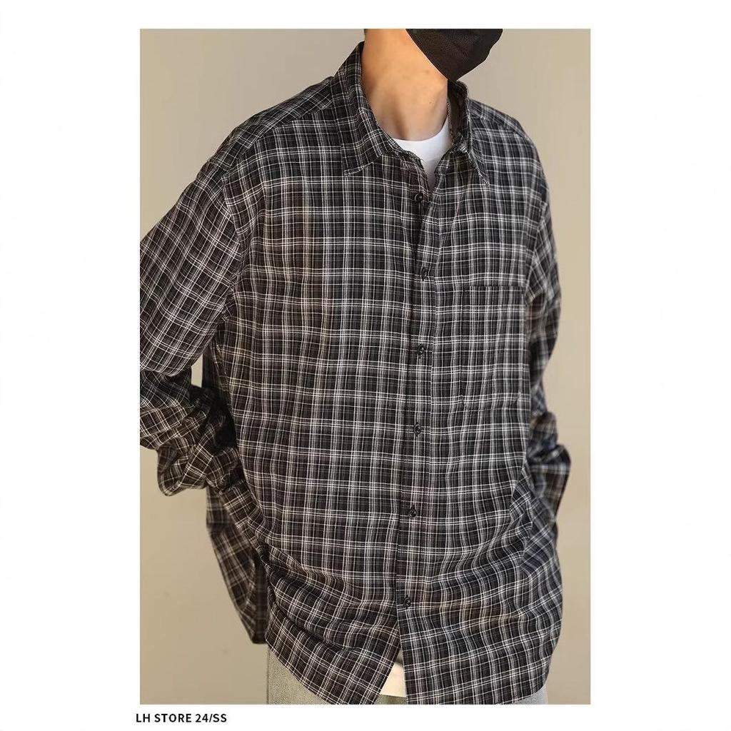 Unisex Retro Plaid Long Sleeve Vintage Workwear Shirt
