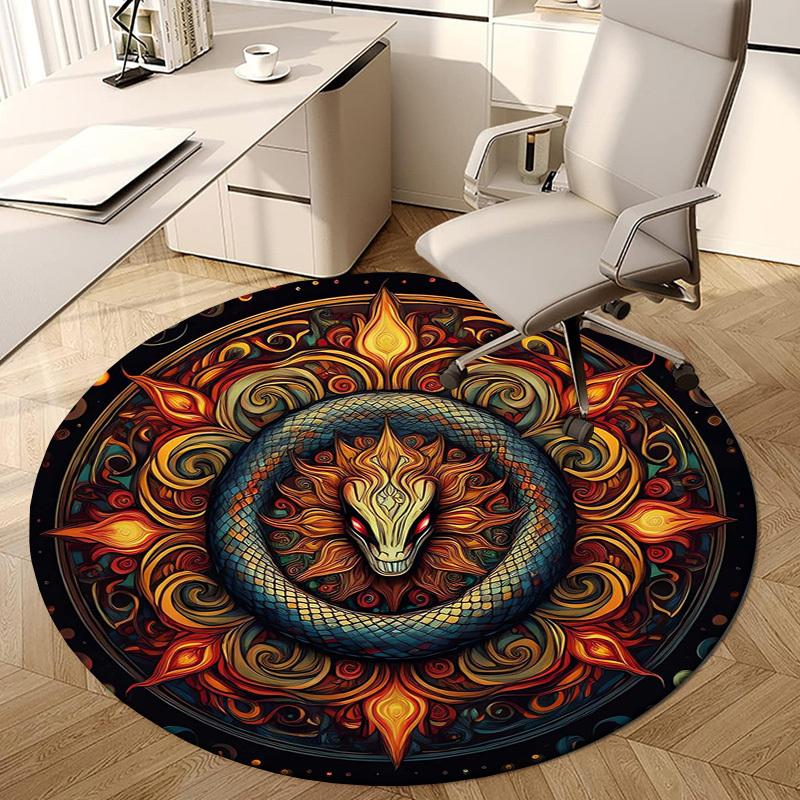 1pc Serpent Mandala Artwork Round carpet, Made of Polyester,Perfect for Decorating Office Chairs, Living Rooms,Vibrant Decorative Rug