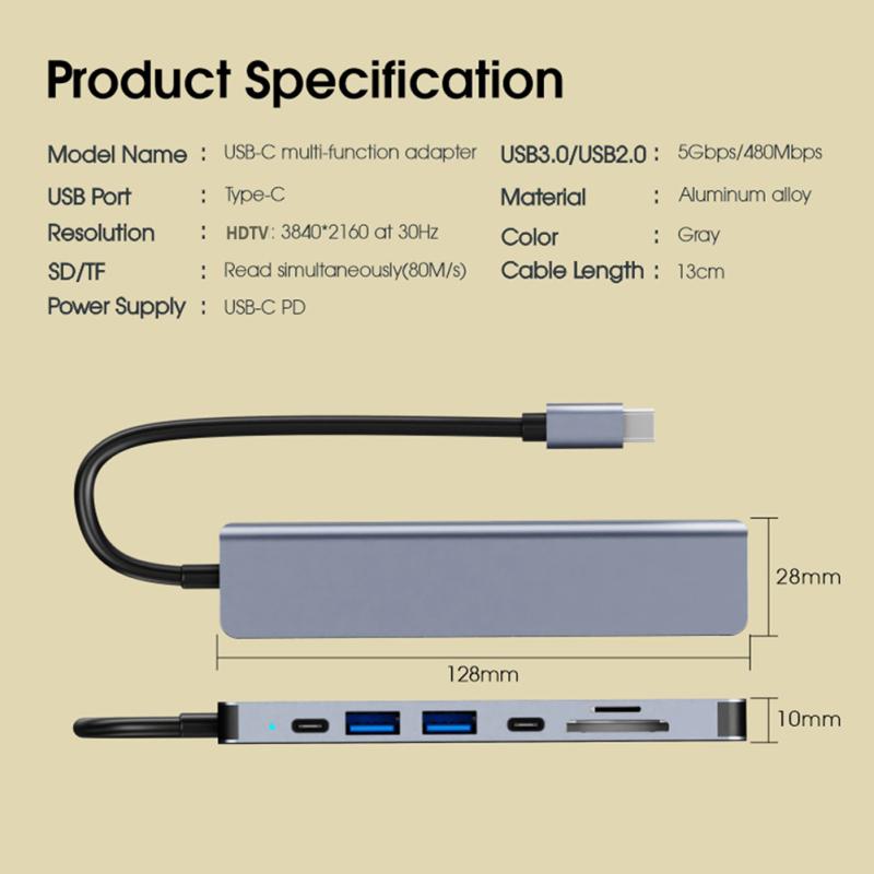 Dj1013 7 In 1 Usb  C Hub To 4k Hdmi-compatible Type C Adapter Dock With Pd Tf Sd, Compatible For