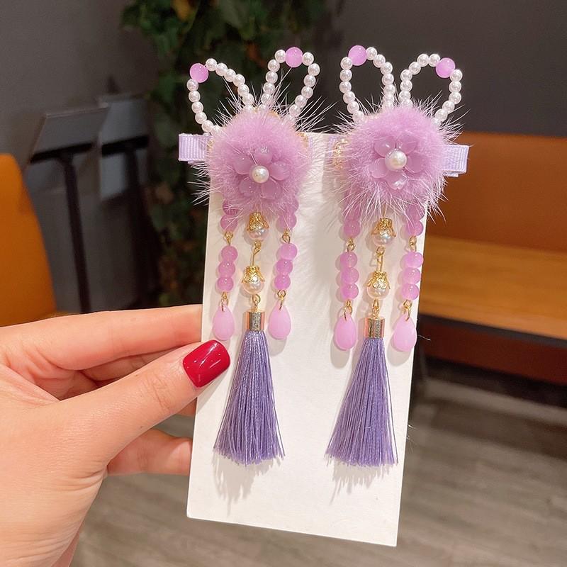 Red New Year Hanfu Hair Clips for Girls - Chinese Style Floral Headwear