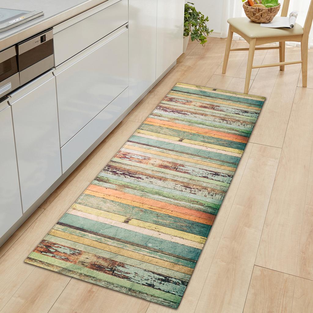 Wood Grain Household Door Mat Kitchen Absorbent Strip Bathroom Non-Slip Floor Mat Living Room Bedroom Carpet
