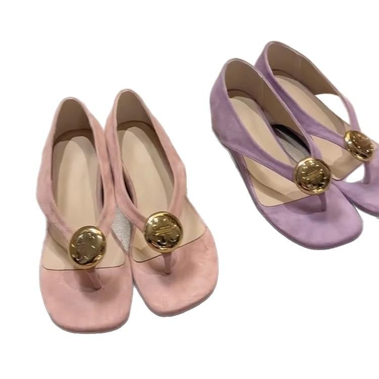 Foreign trade French retro toe back bag sandals women's 2025 summer new wedge heel one-word square head Roman sandals