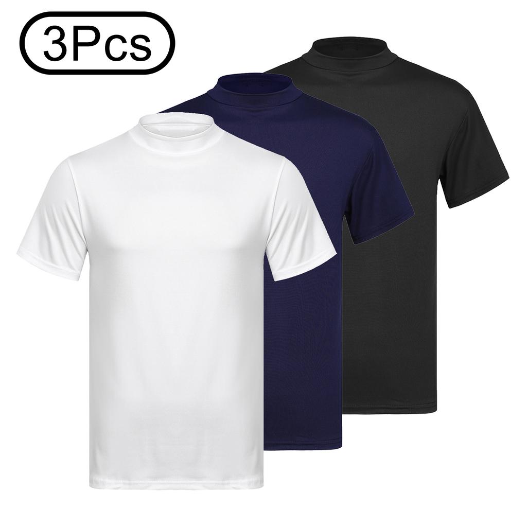 Herren 3-teiliges Mock-Neck Kurzarm-T-Shirt Lässiges einfarbiges Slim-Fit Oberteil Unterhemd Set