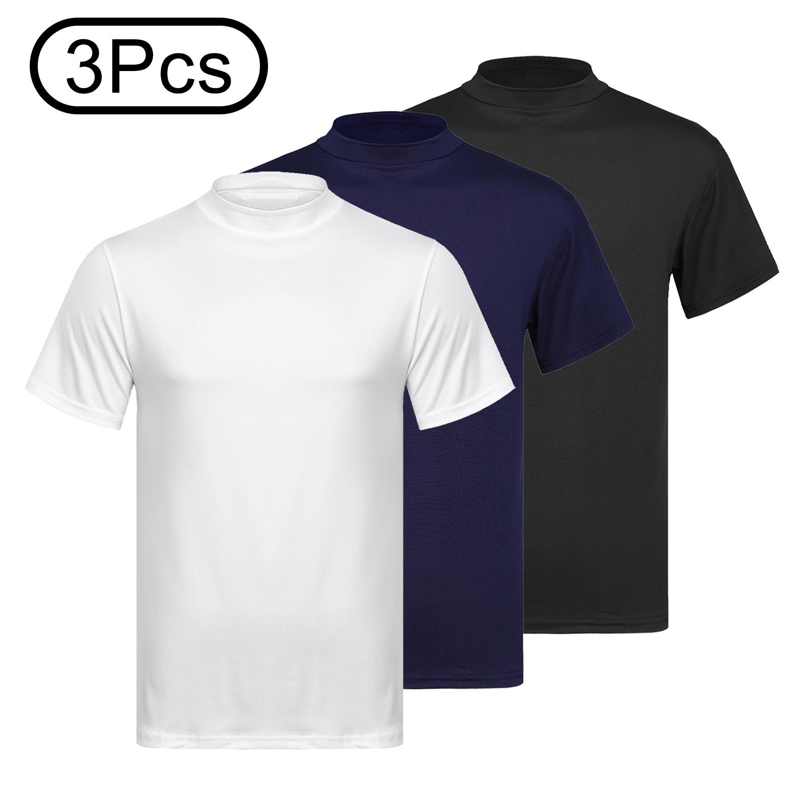 Inlzdz Heren T-shirt met opstaande kraag 3-delige set Korte mouw Effen kleur Slim fit Casual tops Onderhemd M