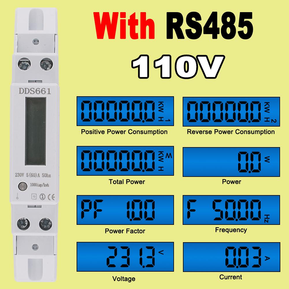 Single Phase Backlight Wattmeter Power LCD Digital Display Consumption Meter KWh 60A 110V 230VAC 50Hz Watt Din Rail Energy Meter