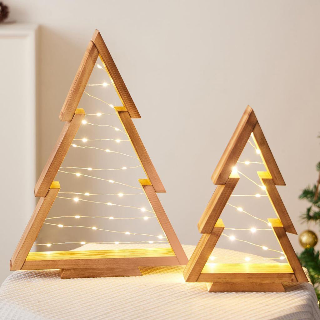 Luminous Wooden Christmas Tree Ornament for Desktop and Window Decoration