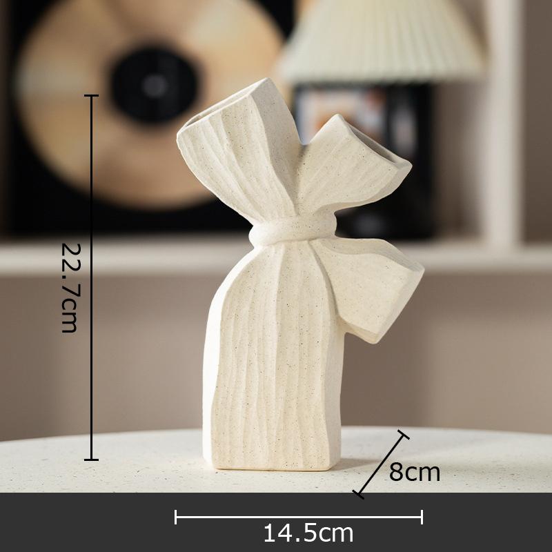 Bowknot Matte Ceramic Vase Table Decoration Creative Artificial Flower Decorative Flowers Arrangement Room Aesthetic Decor