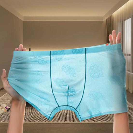 Men Boxer Underwear Low-rise Perspective Thin Shorts Panties Perspective Embroidery Lace Owl Pattern U-convex Underwear