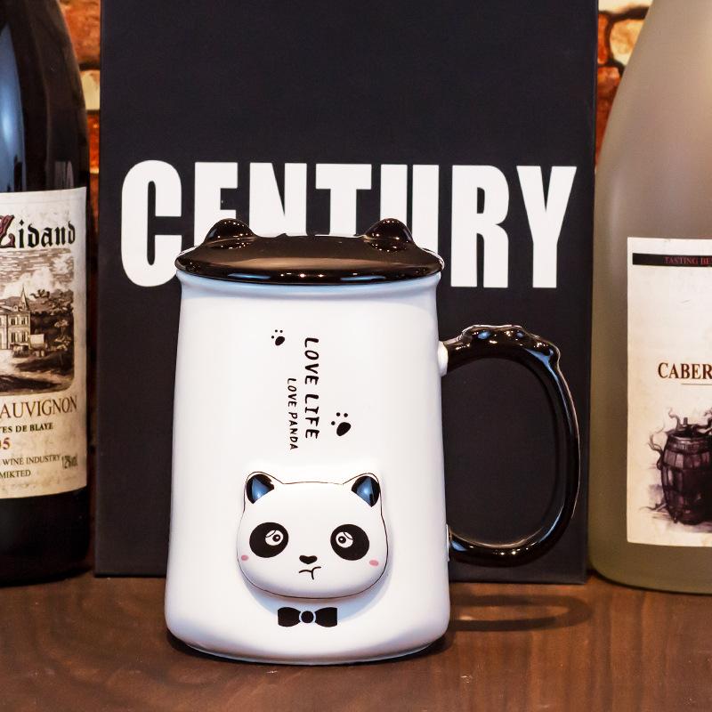 

Керамическая чашка с крышкой-ложкой в виде кролика, милая кружка для девочек, высокий уровень внешнего вида, завтрак, напиток в общежитии, чашка для пары, подарок, украшение дома 301-400ml