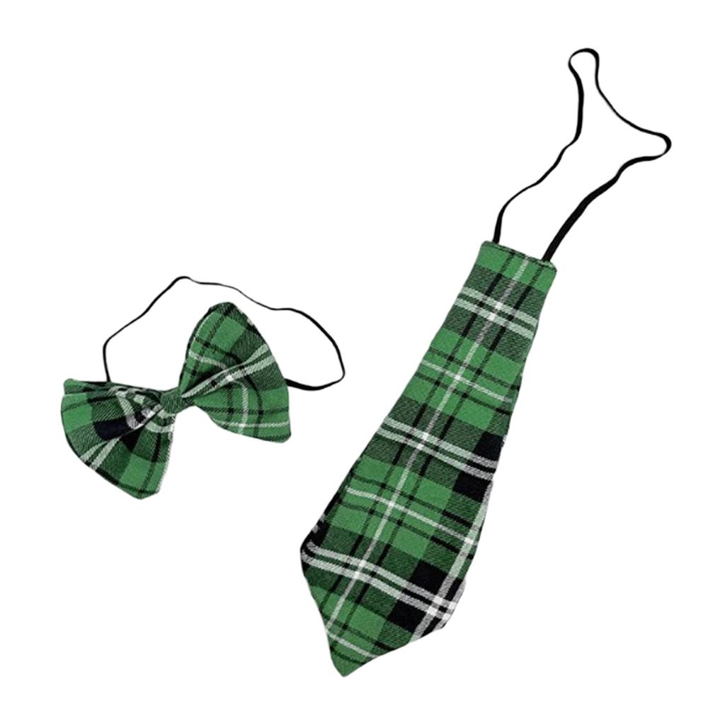 Patrick's Day Green Plaids Pre Tied Neck Tie Bowtie with Elastic Strap for Irish Festival Celebrations and Parties Event