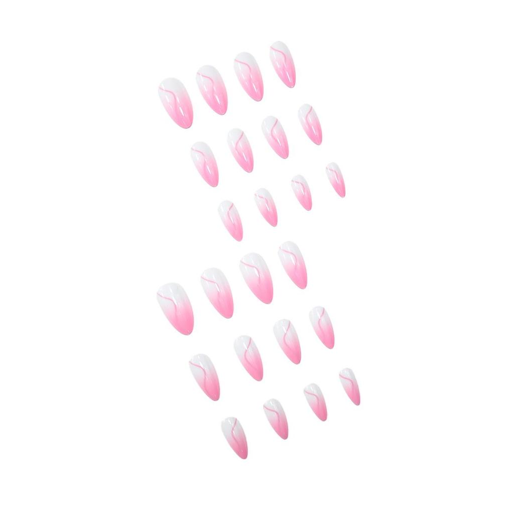 Glossy Pink Almond-Shaped Press-On Nails - Minimalist & Cute French Style
