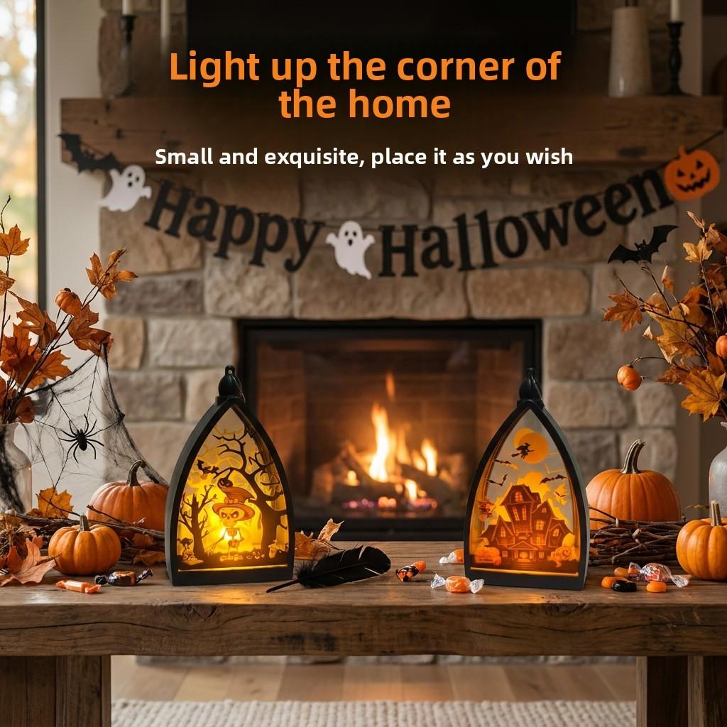 Halloween Pumpkin Ghost House Skeleton Decor Led Flame For Party And Outdoor Use
