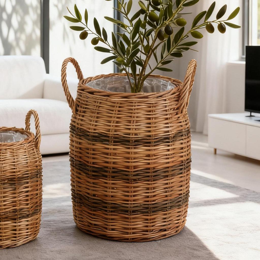 Japanese Pastoral Willow Woven Flower Basket for Living Room, Balcony, or Clothing Store - Rattan Decorative Handheld Flower Pot