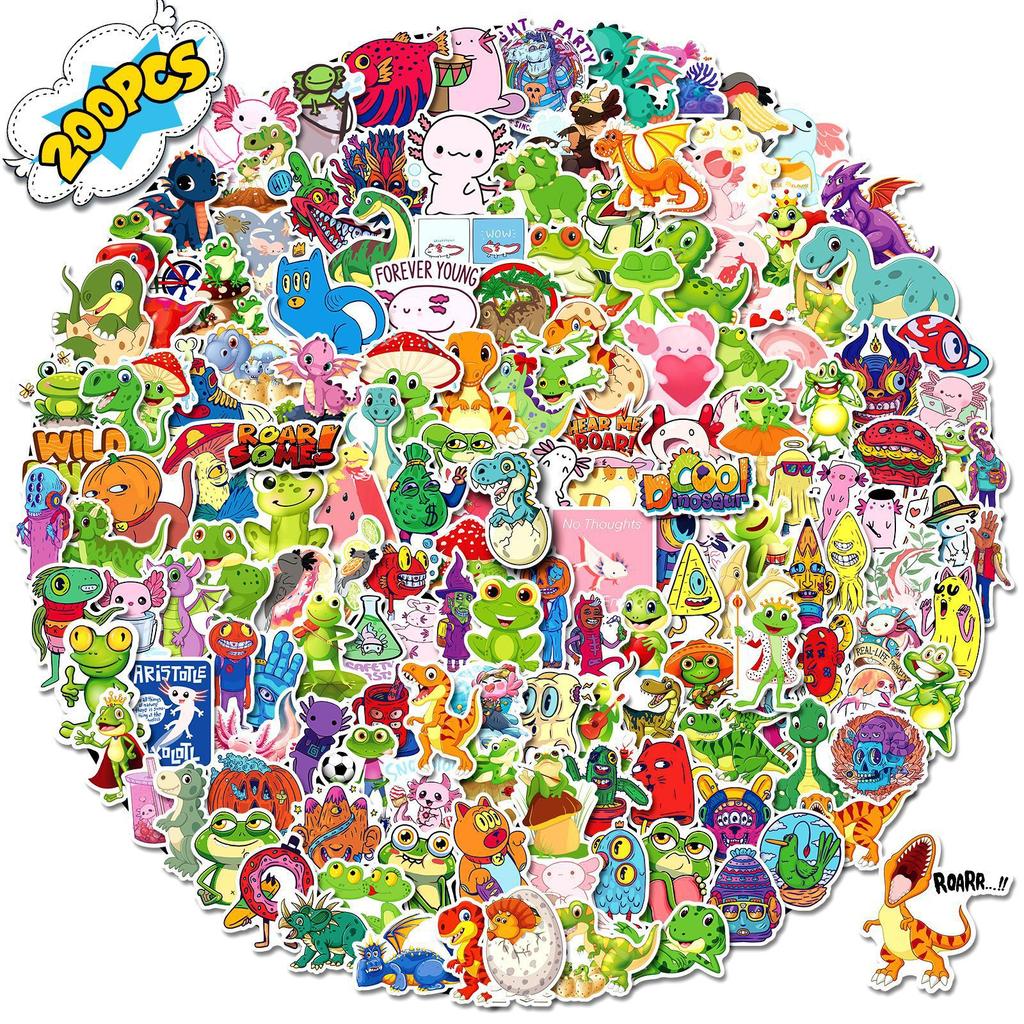 200 Mix And Match Animal Stickers Dinosaur Salamander Frog Monster Cartoon Collection Children'S Stickers