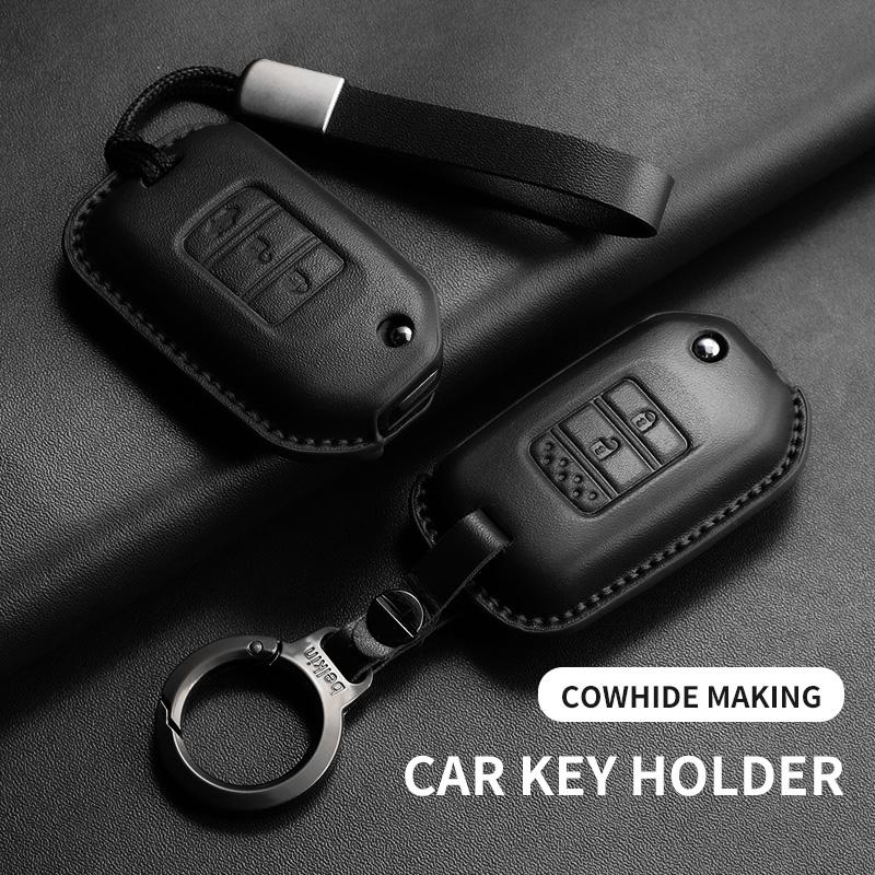 Genuine Leather Auto Key Fob Cover Case Housing Fit For Honda Accord Civic City Fit Hr-V Xr-V Folding Auto Smart Protector Housing Mount Auto