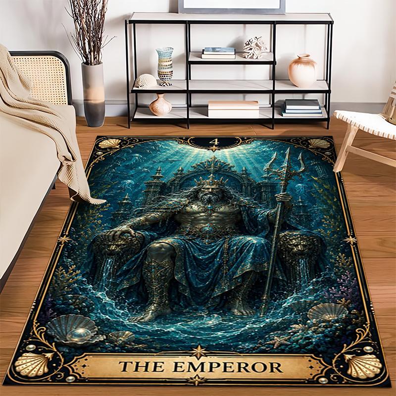 The Emperor Tarot Card Poseidon Neptune Underwater Rug Mystical Home Decor Mat
