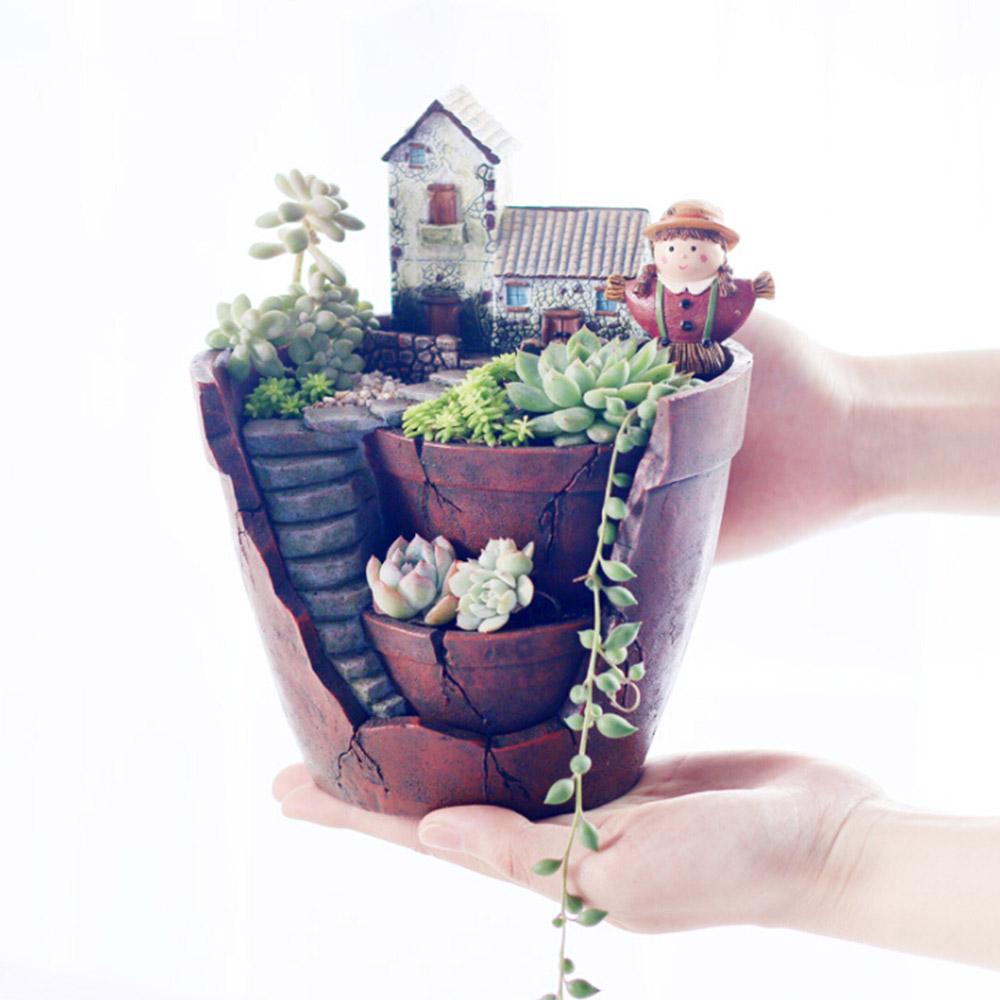 Retro Micro Landscape DIY Succulent Container Balcony Flower Holder For Garden Bonsai Pot Plant Planting Pot Home Garden Decor