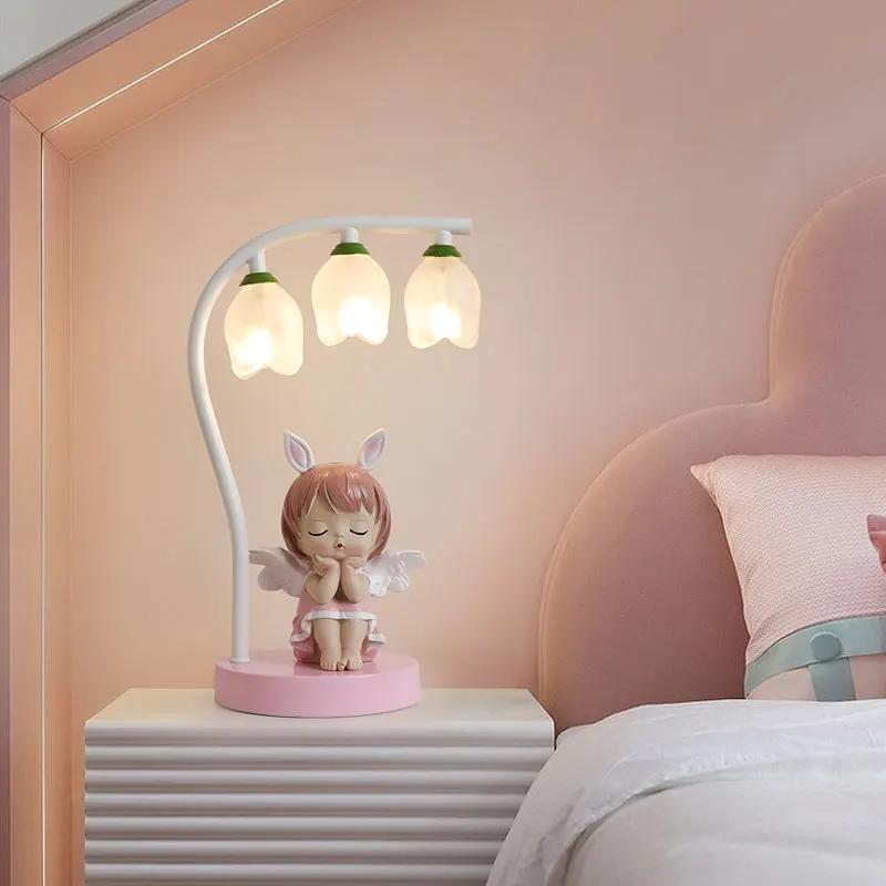 Children's Room Table Lamp Bedroom Bedside Lamp Girl Cute Creative Gift Cartoon Rabbit Princess Warm Eye Protection Desk Lamp