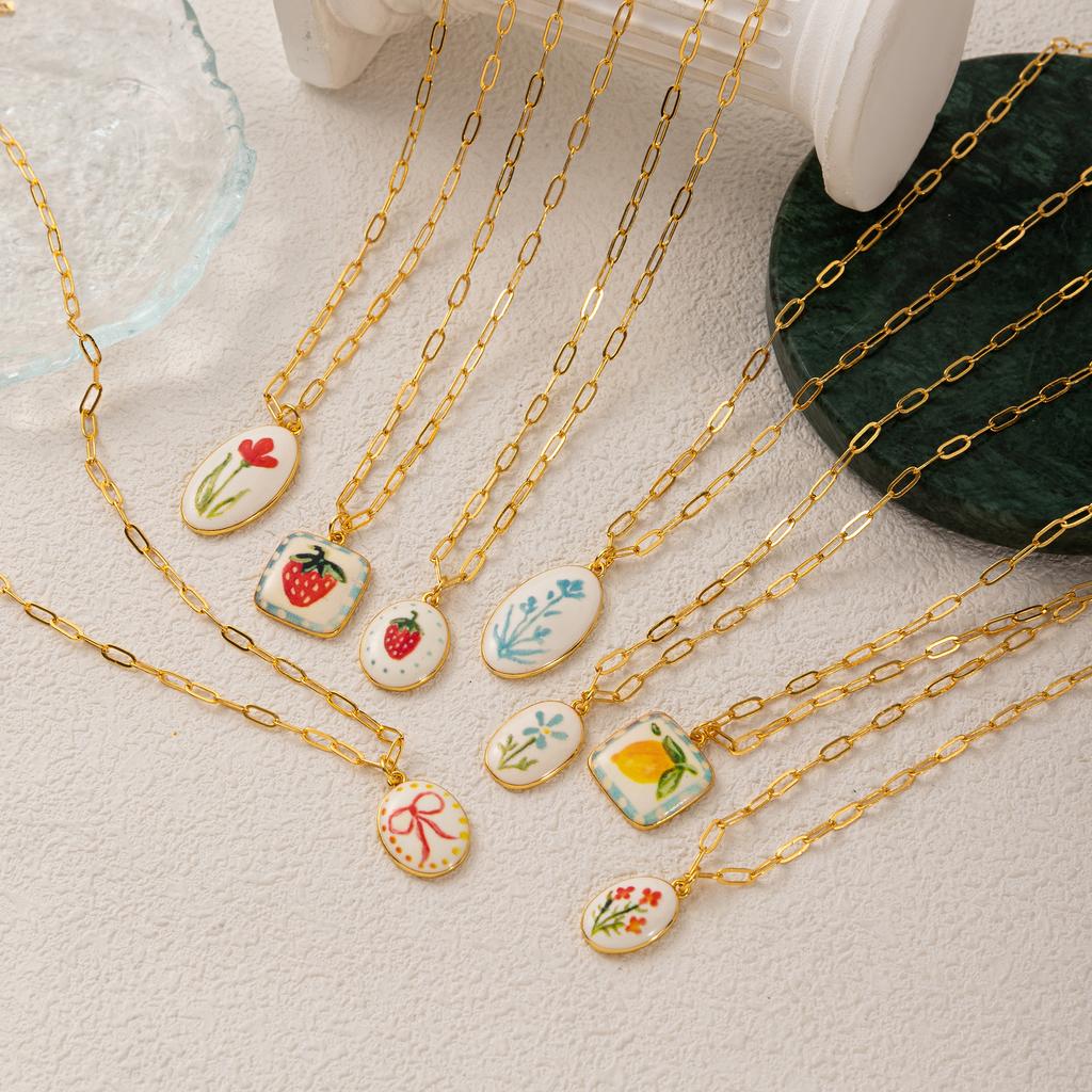 Niche and Refreshing Plant Series Necklace DIY Lemon Strawberry Bowknot Trend Necklaces