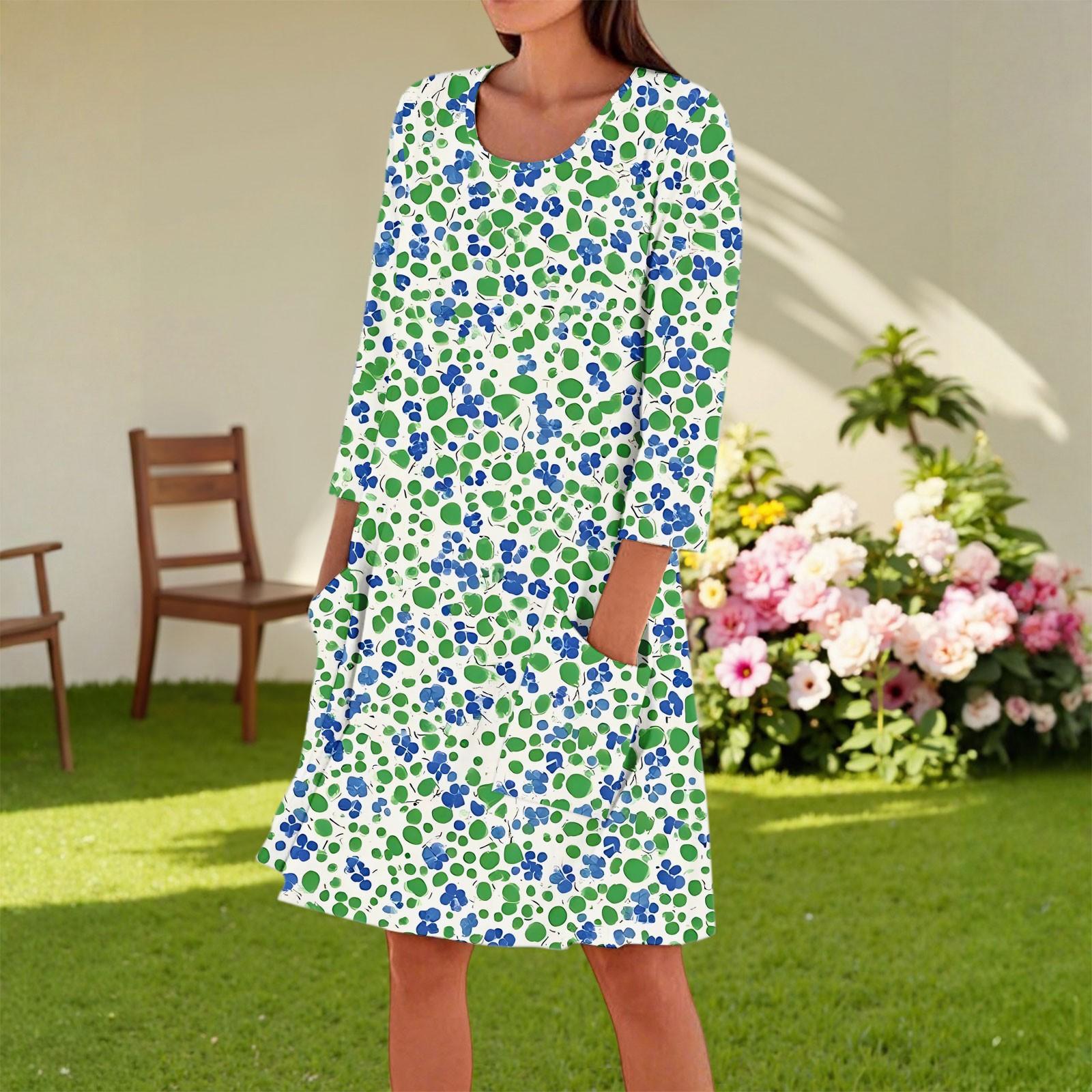 

Женское модное повседневное платье с круглым вырезом и рукавом три четверти S зелёный