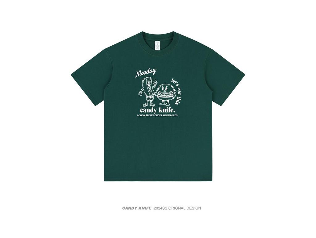 Hot Dog & Burger Cartoon T-shirt for Couples - American Casual Short Sleeve