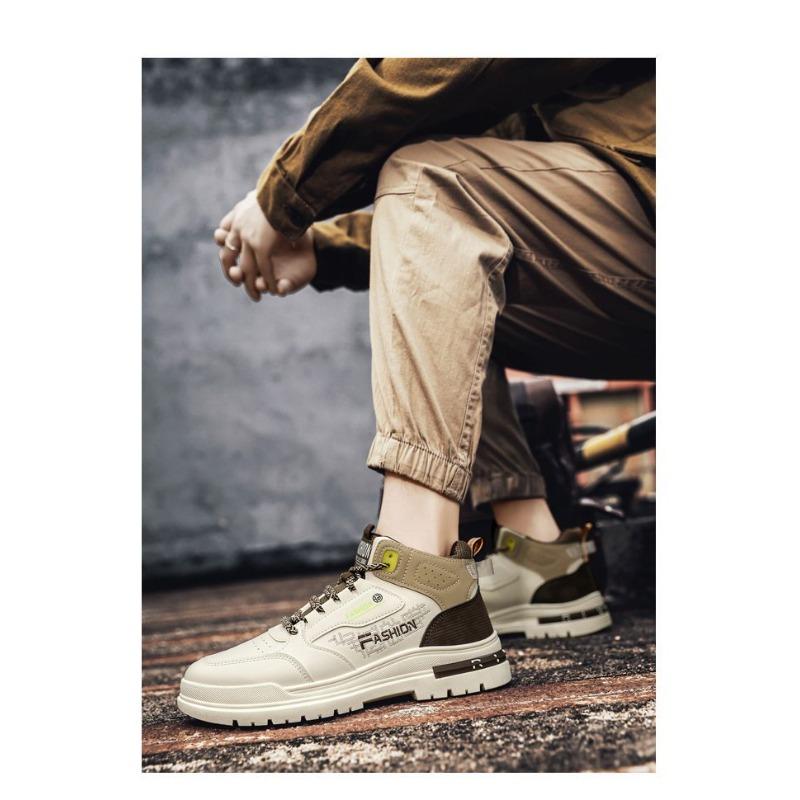 Men's Martin Thick-sole Trendy Height-increasing Student Anti-slip Versatile Sports Casual High-top Skateboard Shoes.
