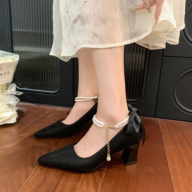Bow High Heels Versatile Pointed Toe Versatile Strap Women 2025 New Versatile Single Shoes