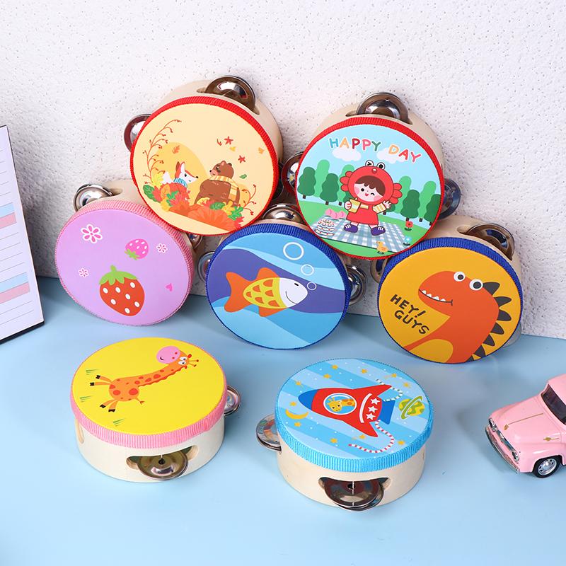 10CM Wooden Tambourine for Kids - Manual Percussion Hand Drum Educational Musical Instrument Game for Children