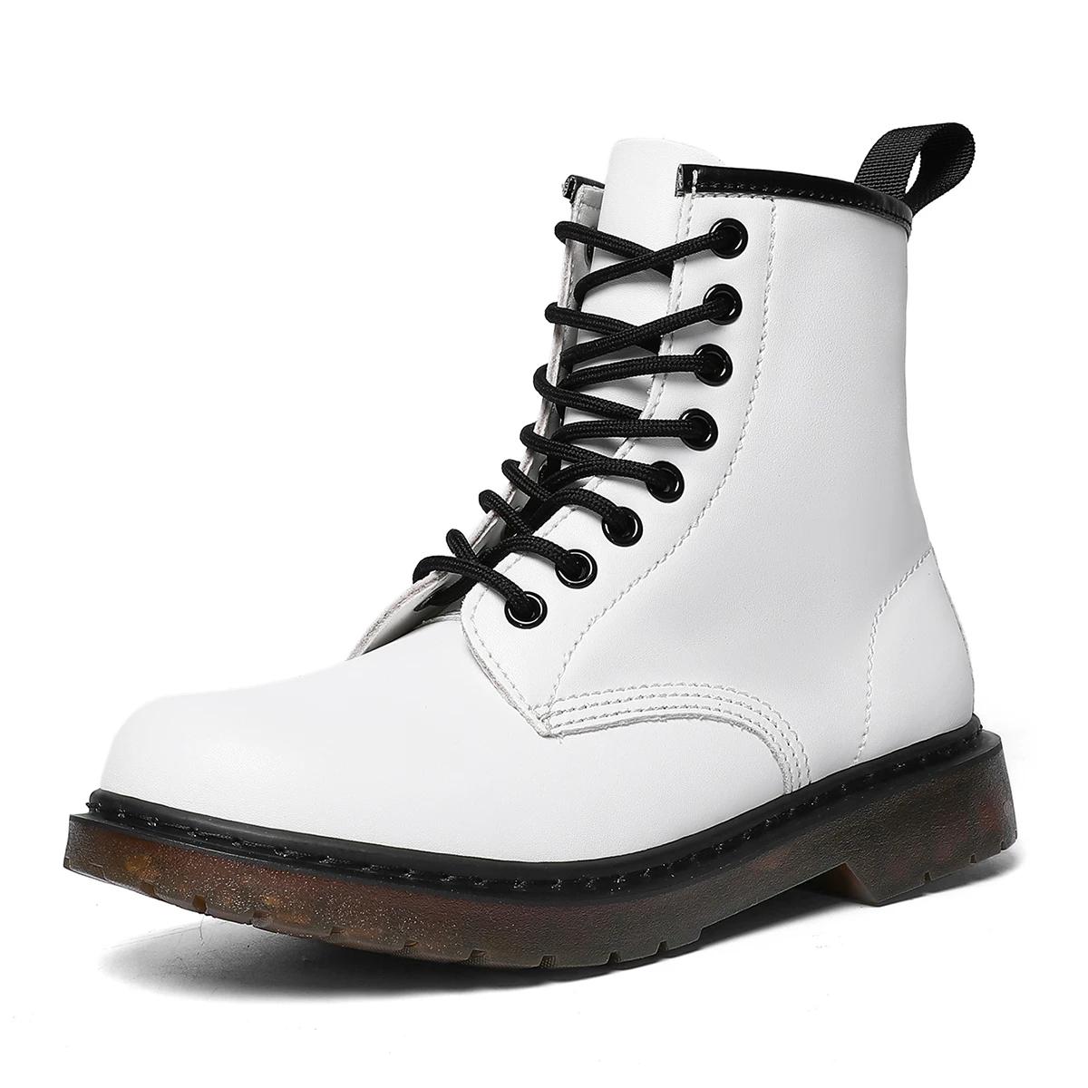 

Шкіряні жіночі ботильйони на відкритому повітрі Повсякденне взуття в британському стилі Дизайнерські робочі черевики Класичні жіночі мотоциклетні черевики 43 білий