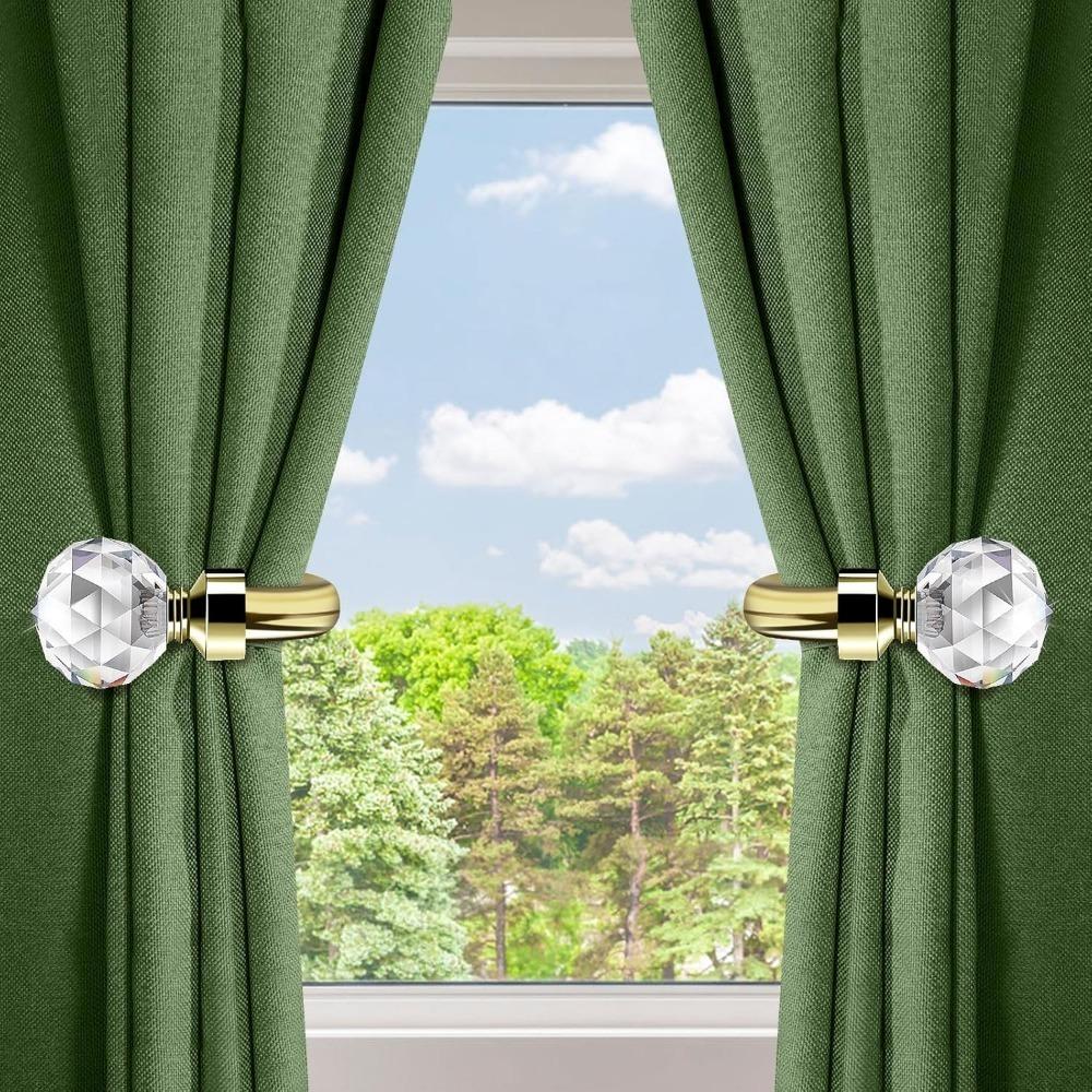 Crystal Curtain Holdbacks 2pcs, Metal Curtain Tieback Pull Back for Wall, Heavy Duty Side Holders Tie Backs for Drapes Drapery Window Home Decoration