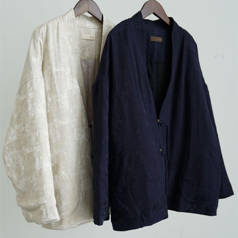 Johnature Women Vintage Winter V-Neck Long Sleeve Button Coats Chinese Style Jacquard Coats