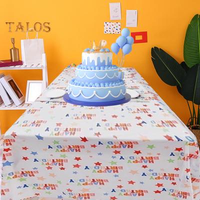 Rechteckige Tischdecke „Happy Birthday“ mit Sternenmuster, Einweg-Tischdecke für Kindergeburtstag, Party, Babyparty, Hochzeit, Heimdekoration, 137 x 274 cm