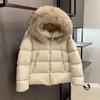 Winter thickened women's down jacket hooded fox fur collar white duck down A font Internet celebrity warm thickened