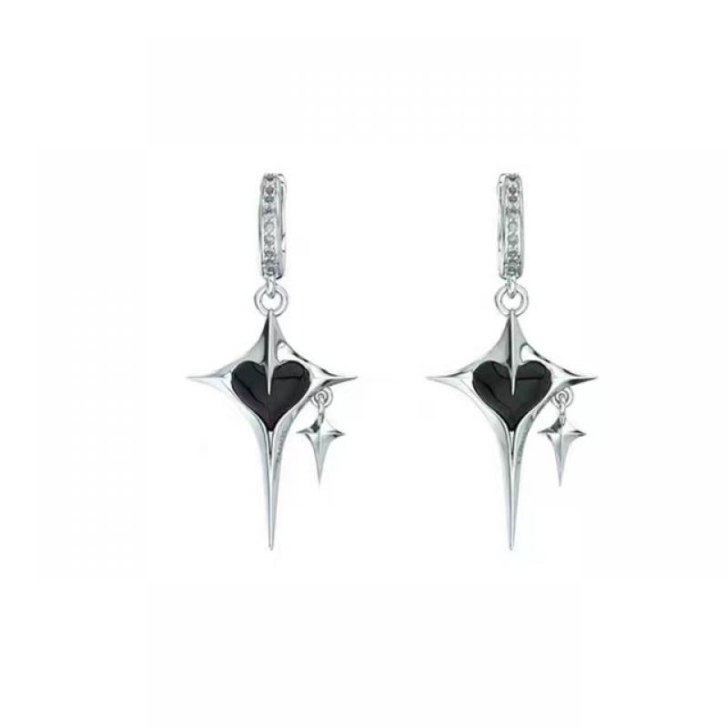 New Design Metal Cross Star Earrings Sweet Cool Black Zircon Heart Earrings for Women Young Girl Trend Personality Jewelry