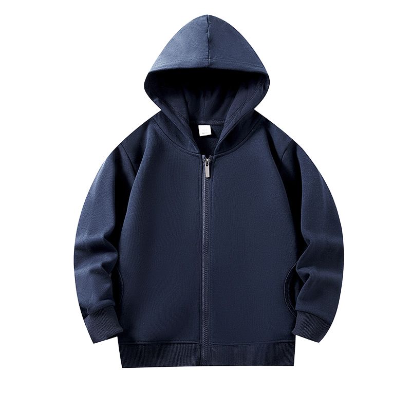 4-12 Years Kids Solid Color Hooded Coat Zipper Jacket