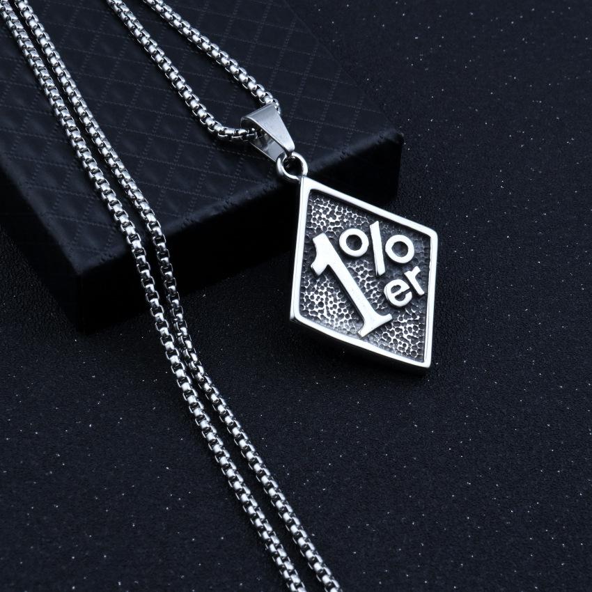 European and American Necklace Letter 1% 100% Pick One Men's Retro Titanium Steel Diamond Pendant Necklace
