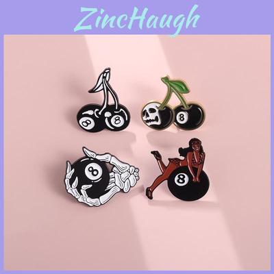 Unique Black 8 Ball Sports Metal Badge Creative Cherry Skull Cartoon Brooch Pin For Fashionable Wear