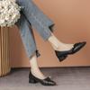Genuine Leather Women's Shoes Elegant Casual Office Black Shoes Ladies Thick Heel Woman Pointed Toe Fashion Dress Party Pumps