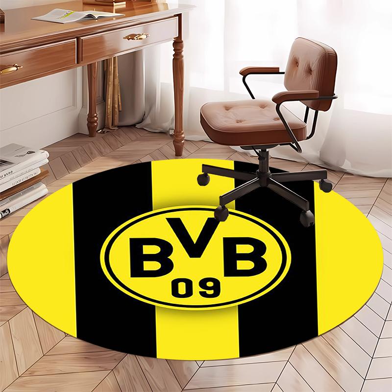 Alfombra Redonda Impresa Borussia Dortmund Alfombra para Silla Alfombra de Área Felpudos para Entrada, para Silla de Oficina Sala de Estar Dormitorio Cocina.