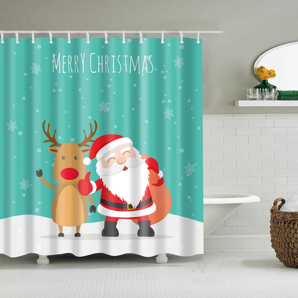 Waterproof Merry Christmas Bathroom Shower Curtains Snowman Santa Bell Elk Pattern Bath Curtain for Bathroom Home Decor