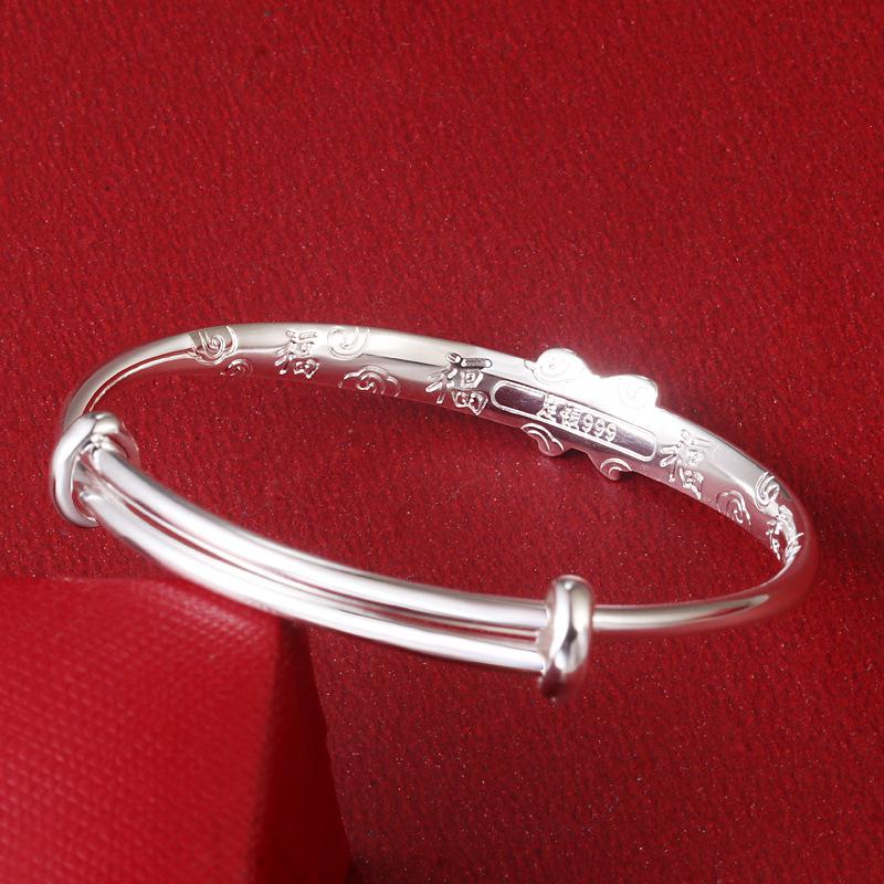 999 Sterling Silver Year-after-Year Peace Bracelet for Girls - Ages 4-15, Medium/Large, Pink Bowknot Design