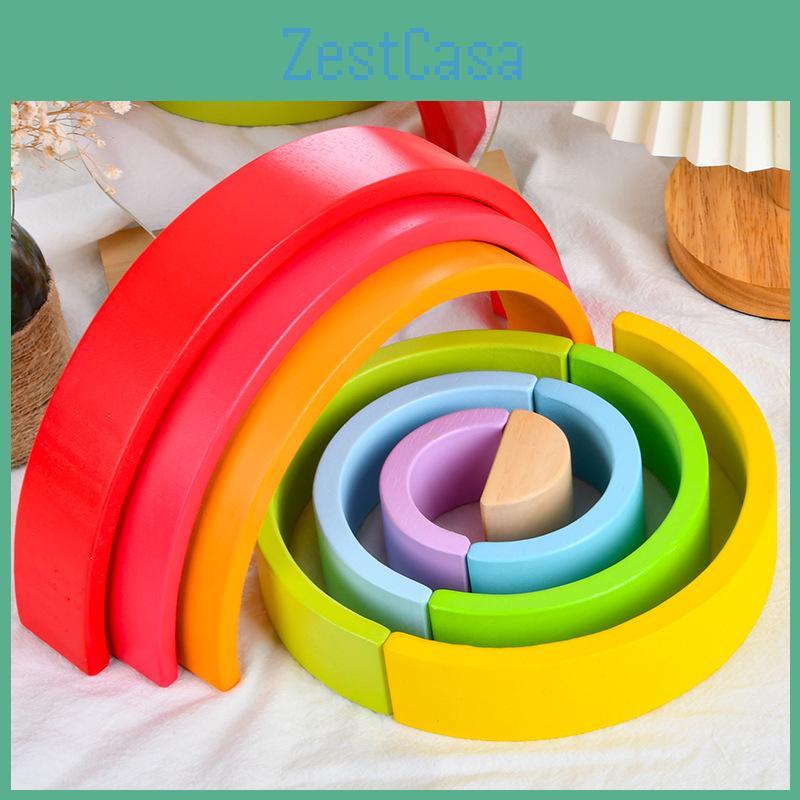 Wooden Ten Layer Rainbow Arch Block Set For Kids Educational Play Toys