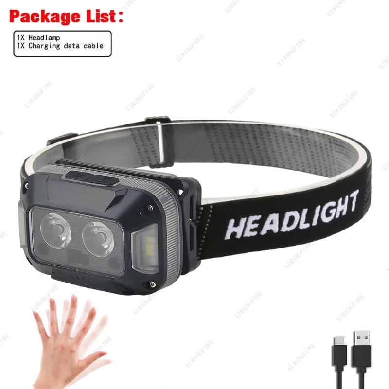 Mini nabíjecí výkonná čelová svítilna se senzorem Rybaření Kempování Hlavová svítilna USB COB LED svítilna Světlomety Přední lucerna