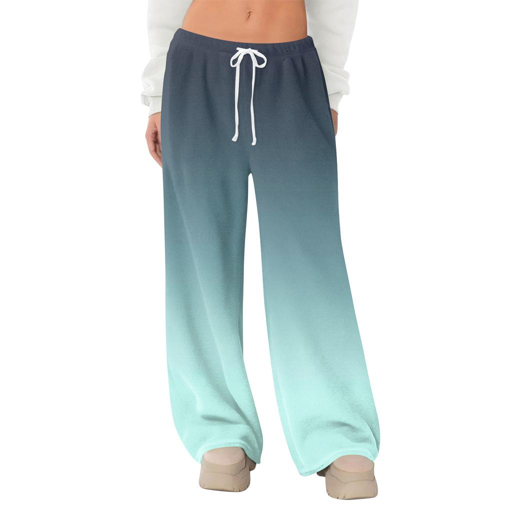 Women's Fleece Wide Leg  Elastic Waist Drawstring Loose Pants Drawstring Pajama Pants Sleepwear Trousers