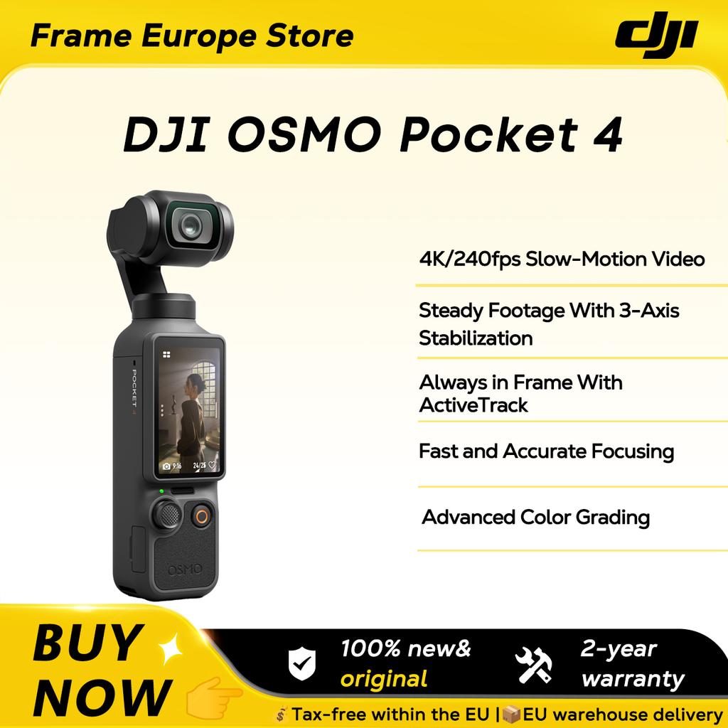DJI Osmo Pocket 4 Pocket Gimbal Vlog Camera 1″ CMOS & 4K/240fps 3-Axis Stabilization 2× Lossless Zoom 2"Rotatable Screen Camera